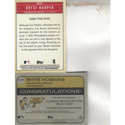 BRYCE HARPER & RHYS HOSKINS JERSEY AUTO 2019/22 PHILADELPHIA PHILLIES ALL-STARS