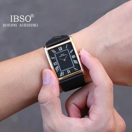 Gents Black Square Ultra Thin Face Steel Back Black Genuine Leather Strap Watch