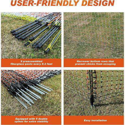 Poultry Electric Netting Fence - 47.3''H (Can Be Raised to 59.1''H) X 65.6'L for
