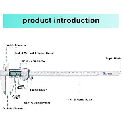 Kynup Digital Caliper, 12 Inch Caliper Measuring Tool with Stainless Steel, IP54