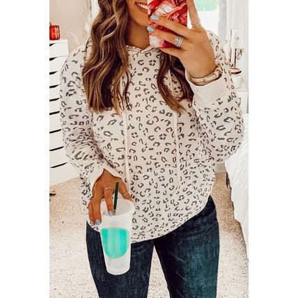 Printed Subtle Slit Plus Size Leopard Hoodie