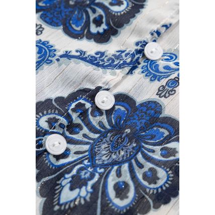 Blue Tribal Pattern Buttoned Front Loose Shirt