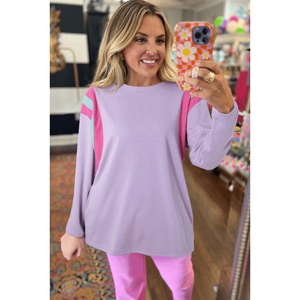 Phalaenopsis Mineral Wash Colorblock Arm Patchwork Oversize Top