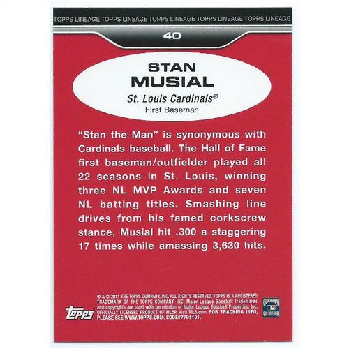 2011 Topps Lineage Diamond Anniversary Platinum Refractors - #40 - Stan Musial