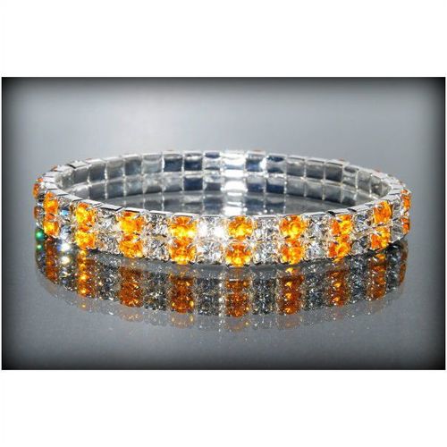2 Row Wedding Party Orange Clear Rhinestone Stretch Bracelet Jewellery 1367