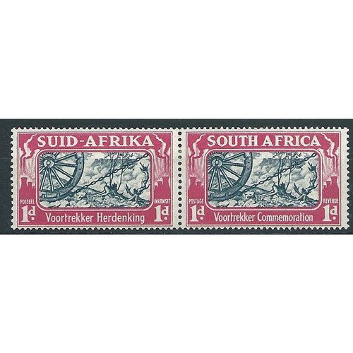 South Africa 1938 SG80 1d Blue & Green Voortreker Comm PAIR Mounted Mint .. ..