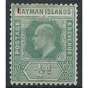 Cayman Islands 1907 SG25 1/2d Green Wmk Crown CA (mark) Mounted Mint . ..