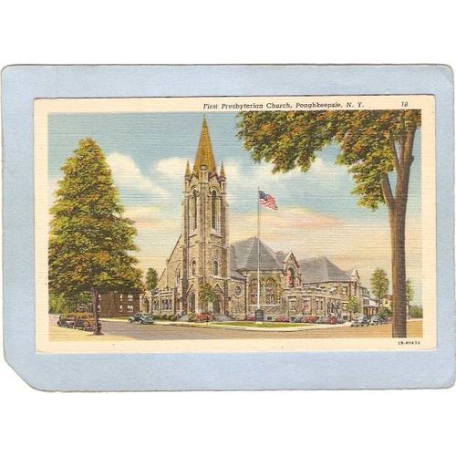 New York Poughkeepsie First Presbyterian Church Street Scene Intersection ~2257