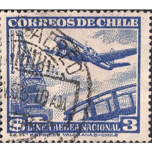CHILE, AIR, Crane and Plane, blue 1950, $3