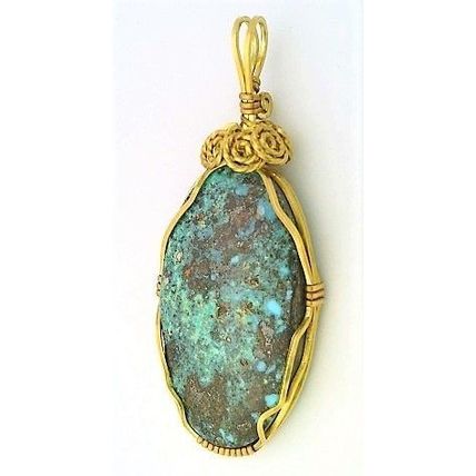 Turquoise Brass Wire Wrap Gemstone Pendant 32