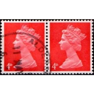 1967-9 Definitive Machin 4d Value, Bright Vermillion. One Centre Band. F/Used Pr