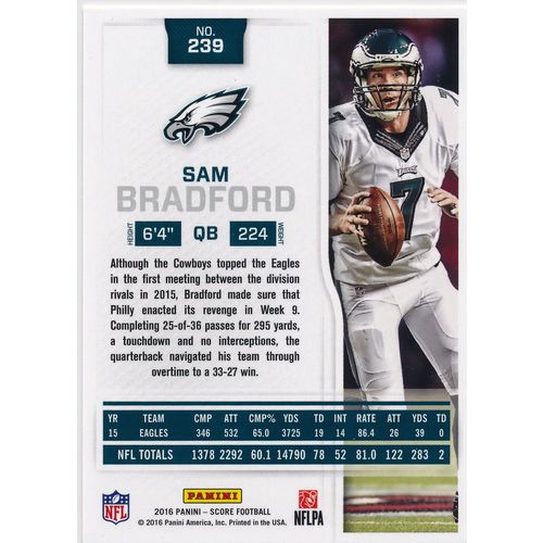 2016 Score Football 239 Sam Bradford Philadelphia Eagles