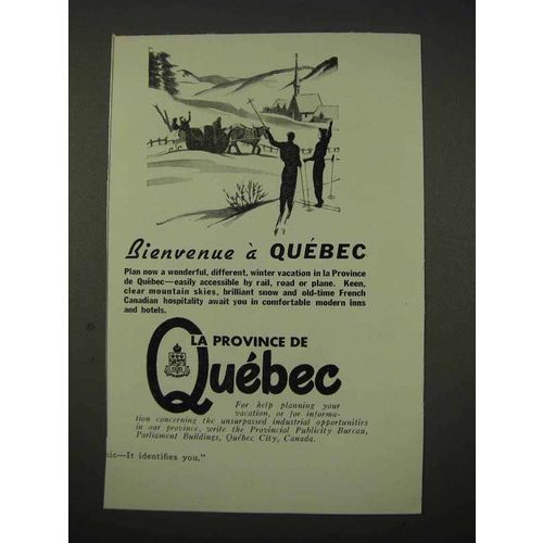 1948 Quebec Tourism Ad - Bienvenue a Quebec