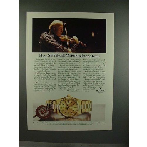 1986 Rolex Day-Date Chronometer Watch Ad - Sir Yehudi Menuhin!