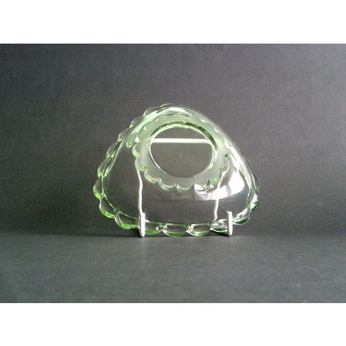 Art Deco Small Green Glass Triangular Bowl / Dish.