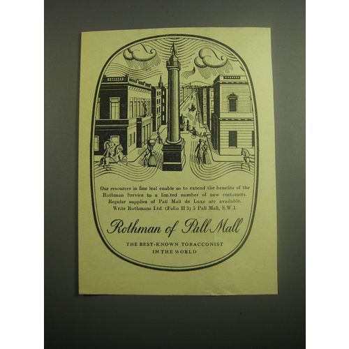 1948 Rothman Pall Mall de Luxe Cigarettes Ad