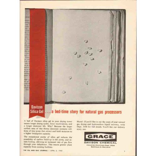 DAVISON CHEMICAL CORP 1962 Grace silica gel gas processor vintage ad