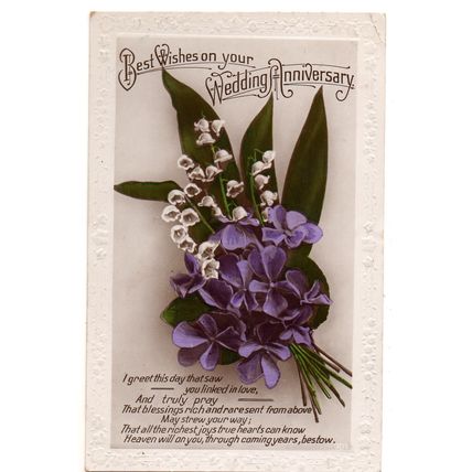 Song Postcard Best Wishes on Your Wedding Anniversary Violets & Snowdrops