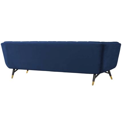 Chic Mid-Century Modern Velvet Sofa Splayed Black Birchwood Frame Gold Metal Fee