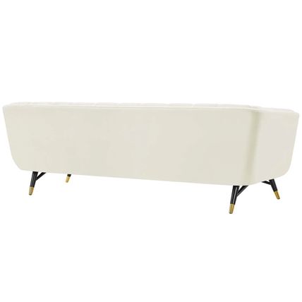 Chic Mid-Century Modern Velvet Sofa Splayed Black Birchwood Frame Gold Metal Fee