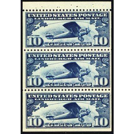 C10a, Mint VF NH 10¢ Lindbergh Airmail Booklet Pane .. Stuart Katz