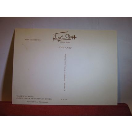 CLOCK & CAESAR'S TOWER, WARWICK CASTLE. unused postcard by Walter Scott 1950s =