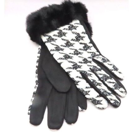 Ladies Gloves Check Pattern with Faux Fur Cuff Winter Warmer Gift Christmas