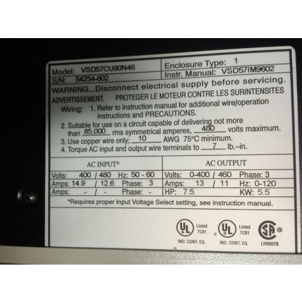 NEW SQUARE D 480VAC 7.5 HP VFD DRIVE VSD57CU90N46 3 PH (TELEMECANIQUE) VSD57,DJ