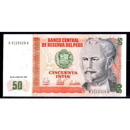 BILLET DE BANQUE PEROU 50 INTIS 1987 PICK 130 NEUF