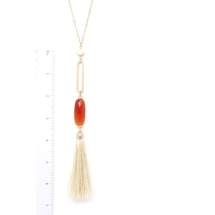 Cut Out Long Oval Bead Tassel Pendant Necklace