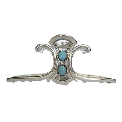 Extra large hair claw clip silver turquoise blue stone metal western style