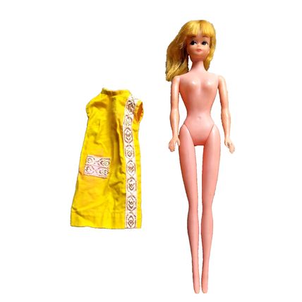 Vintage 1960s Barbie Doll Clone 11" Fashion Doll Blonde Hair Yellow Dress Flaws