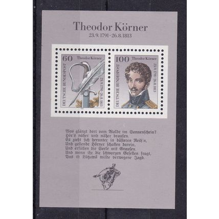 GERMANY 1991 BIRTH CENTENARY KORNER MINIATURE SHEET MNH SG MS2412