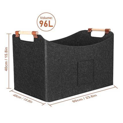96L Foldable Firewood Basket Log Baskets for Fireplaces Felt Bag 60x40x40cm XXXL