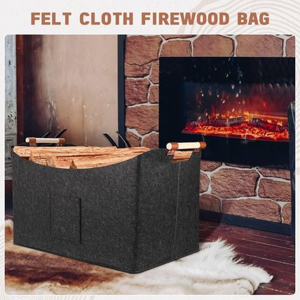 96L Foldable Firewood Basket Log Baskets for Fireplaces Felt Bag 60x40x40cm XXXL