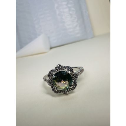 Bomb Party Sz8 Revealed BP Ring Jewelry RBP Flower, Green/Rainbow Gem Rhodium P