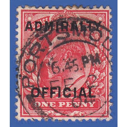GB KEVII 1903 1d SCARLET ADMIRAL OFFICIAL SGO102 GU PORTSMOUTH CANCEL