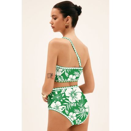 Green Floral Print One Shoulder High Waist Bikini Set