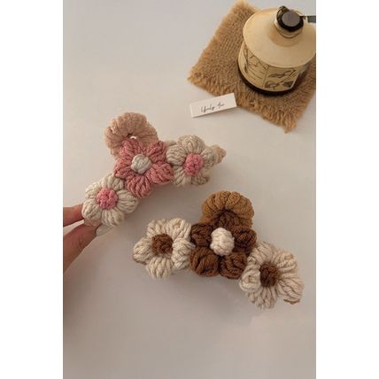 Pink Flower Crochet Cover Large Hair Claw Clip