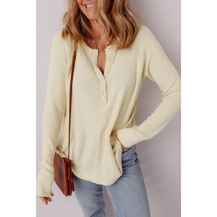 Oatmeal Textured Knit Half Buttons Henley Top
