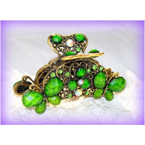 Sale Retro Fashion Green Crystal Rhinestone Bronze Hair Clip Grip Jewellery 1446