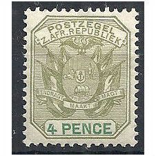 Transvaal 1896 SG221 4d Sage-Green & Green Mounted Mint . . .