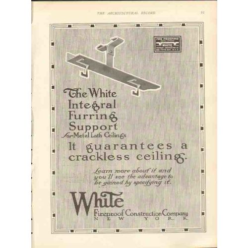 white fireproof construction company 1912 crackless ceiling vintage ad