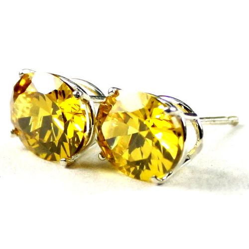 Golden Yellow CZ, 925 Sterling Silver Post Earrings, SE102