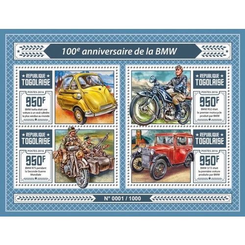 TOGO 2016 SHEET MNH ANNIVERSARY BMW CARS MOTORCYCLES AUTOS COCHES MOTOS 1