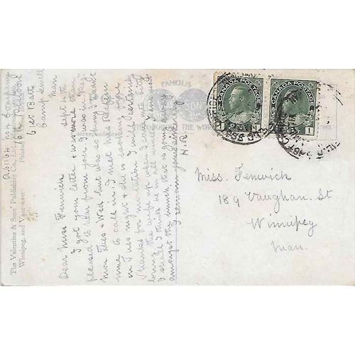Canada Military Cancels, Camp Sewell 1916 to Winnipeg Manitoba MB