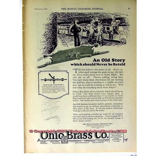 OHIO BRASS COMPANY 1928 Old Story Should Never Be Retold vintage ad