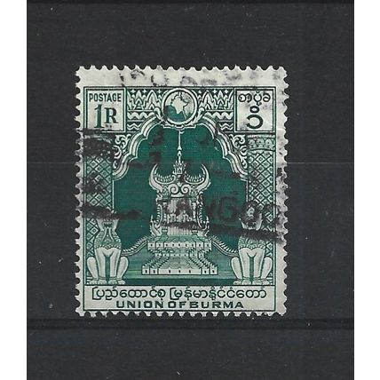 Burma.SG110 1r Lion Throne (Green).Fine Used.Jul25d
