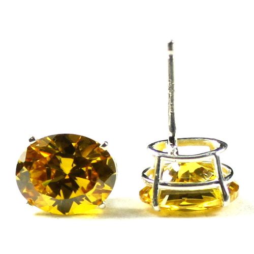 Golden Yellow CZ, 925 Sterling Silver Post Earrings, SE102