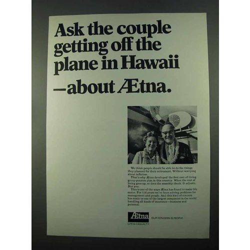 1969 Aetna Insurance Ad - Off The Plane In Hawaii